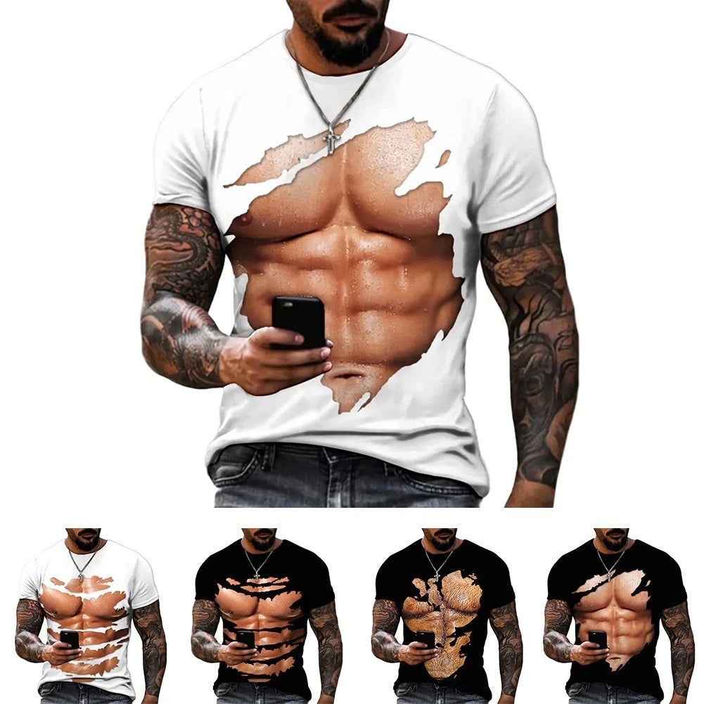 Men's T Shirt with Creative Fake Muscle Graphics Perfect for Any Gathering