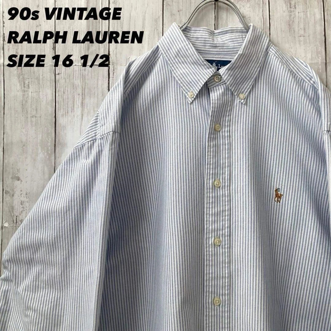 Ralph Lauren YARMOUTH 90s BD Shirt Stripe 16.5 Navy Classic Japan