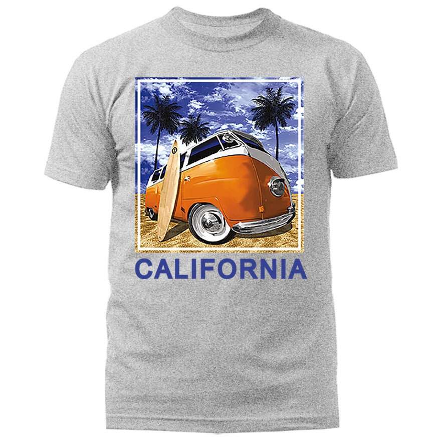 Golden State California Republic Surfing Bus Fish Eye Graphic T-shirt