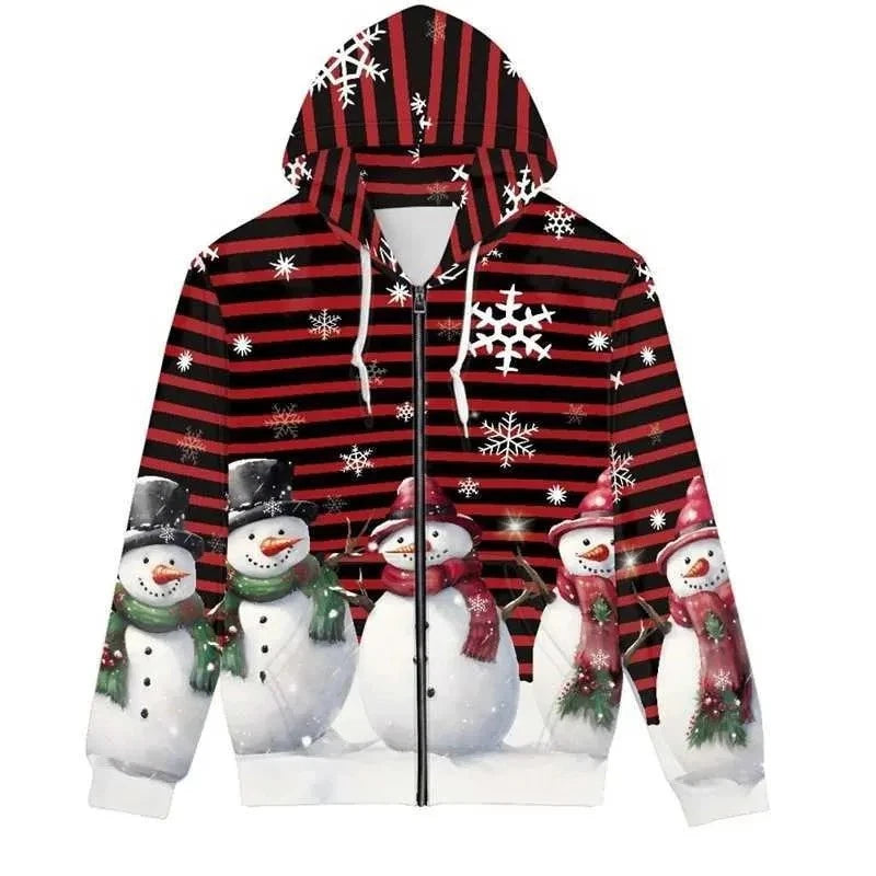 Snowman Ugly Christmas Zipper Hoodie 3D Santa Plow Holiday HS1572