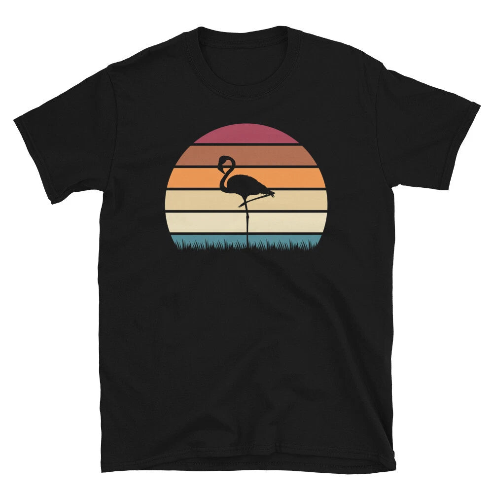 Retro Sunset Farm Animal Lover Flamingo Short-Sleeve Unisex T-Shirt