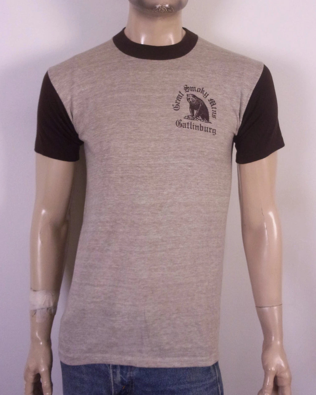 vintage 70s 80s Great Smoky Mtns T-Shirt Rayon Tri Blend 2 Tone Gatlinburg SZ M
