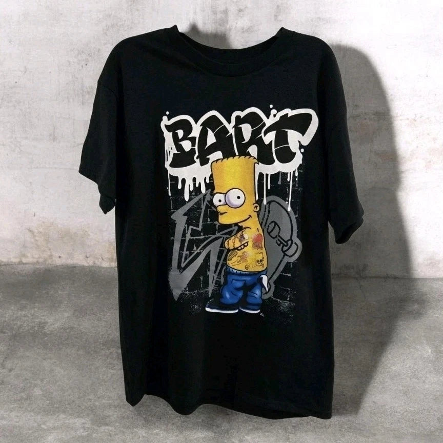 Bart Simpson Graphic T Shirt Large Black Graffiti Skate Streetwear Y2K