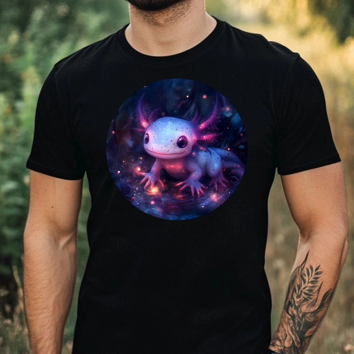 Mens Axolotl Glowing Eyes Print Cotton T-Shirt Size XS to 5XL