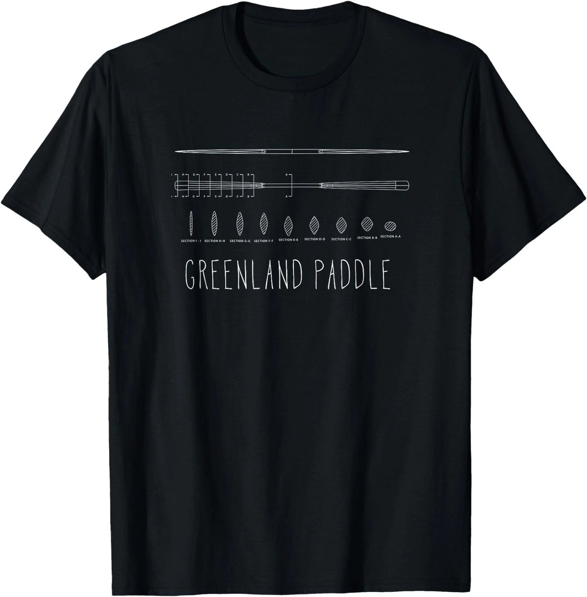 Greenland Kayak Paddle Cross Section Drawing T-Shirt