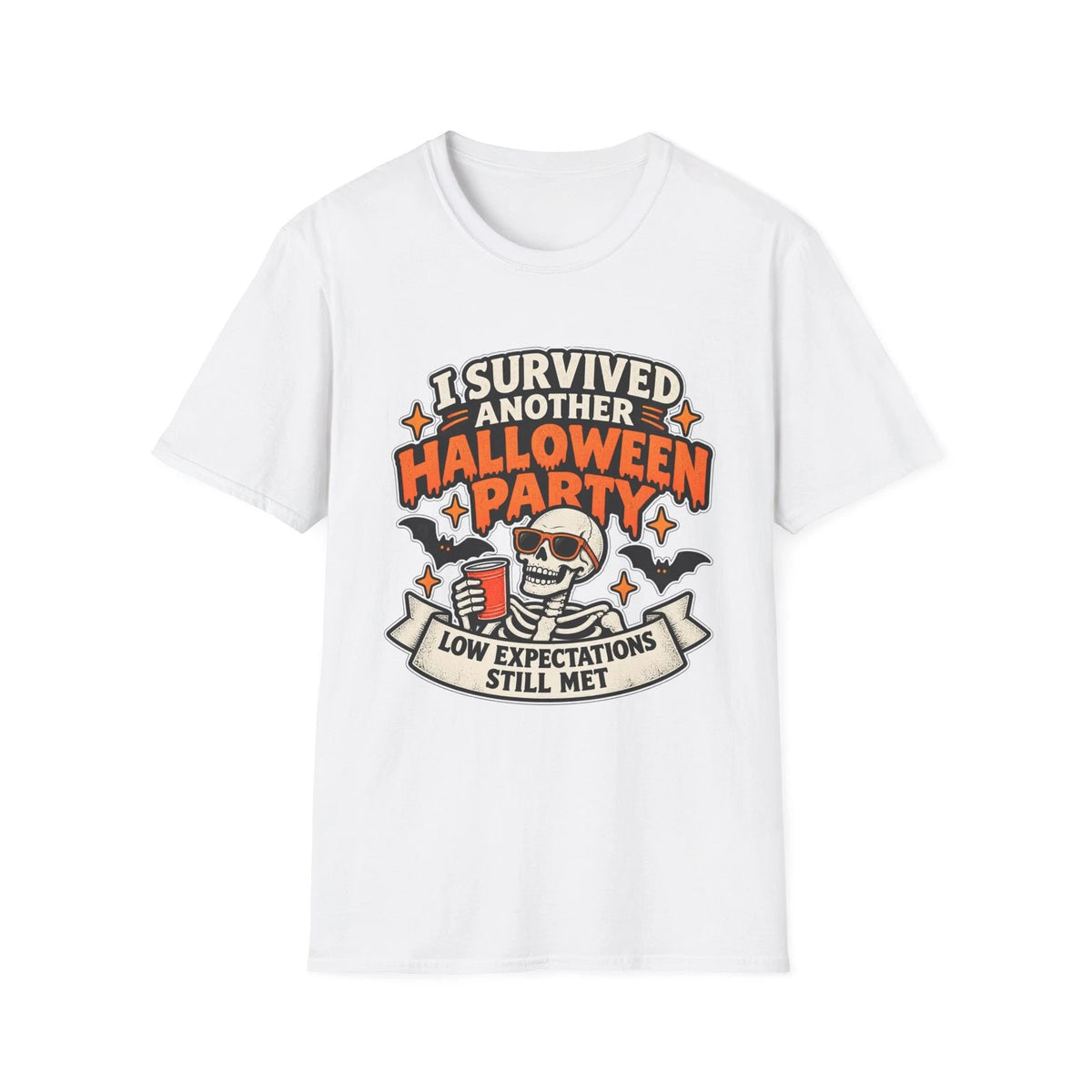 I Survived Halloween Party T Shirt Funny Skeleton Sarcastic Retro Tee