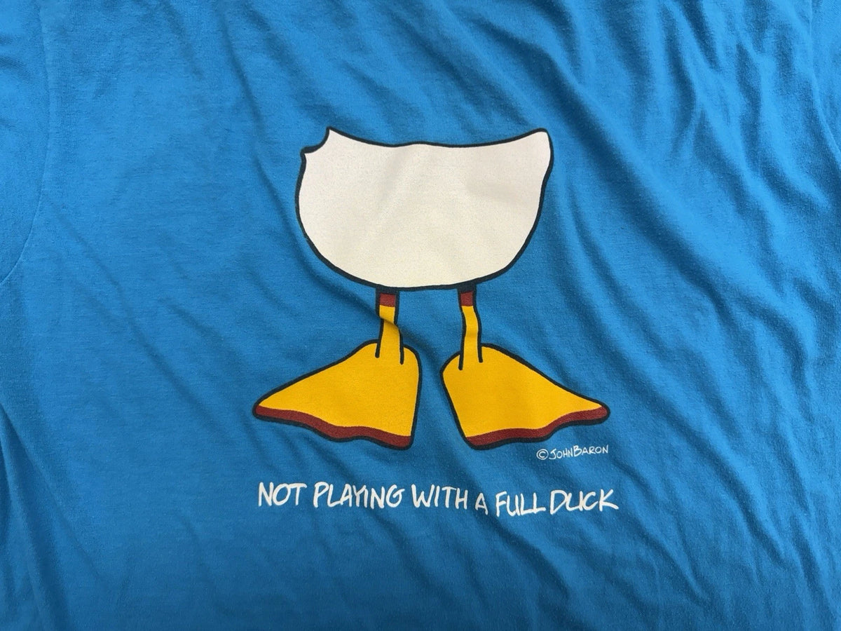 Men's Blue Funny Graphic Print "NOT PLAYING WITH A FULL DUCK" T-Shirt L/XL