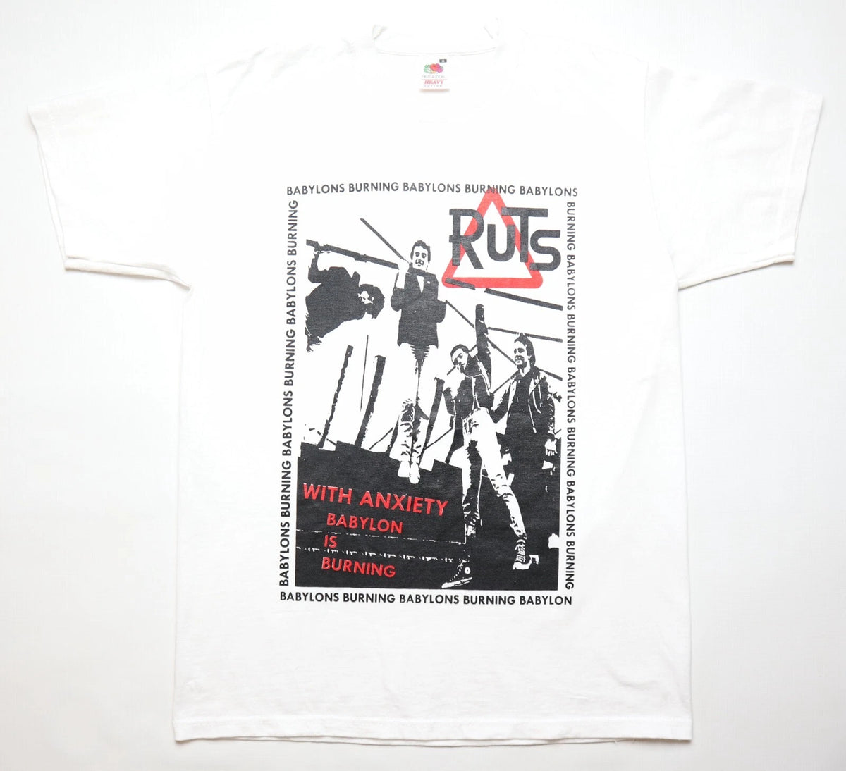 THE RUTS WITH ANXIETY BABYLON IS BURNING 90s VINTAGE GRAPHIC SHIRT JERSEY MENS S