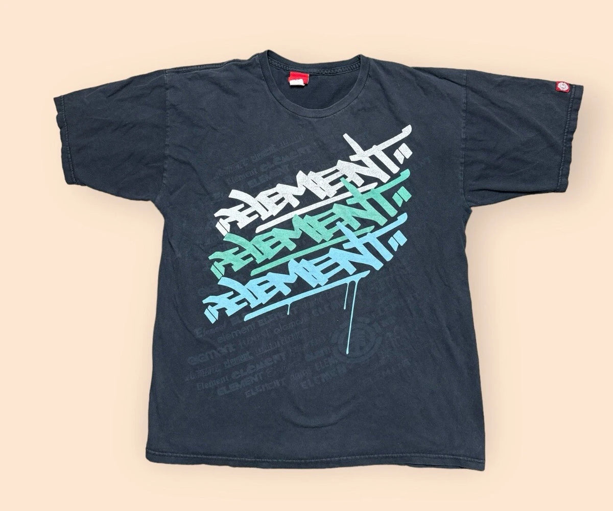 Vintage Element Y2K T Shirt Men’s Large Black Graffiti 2000s Skate