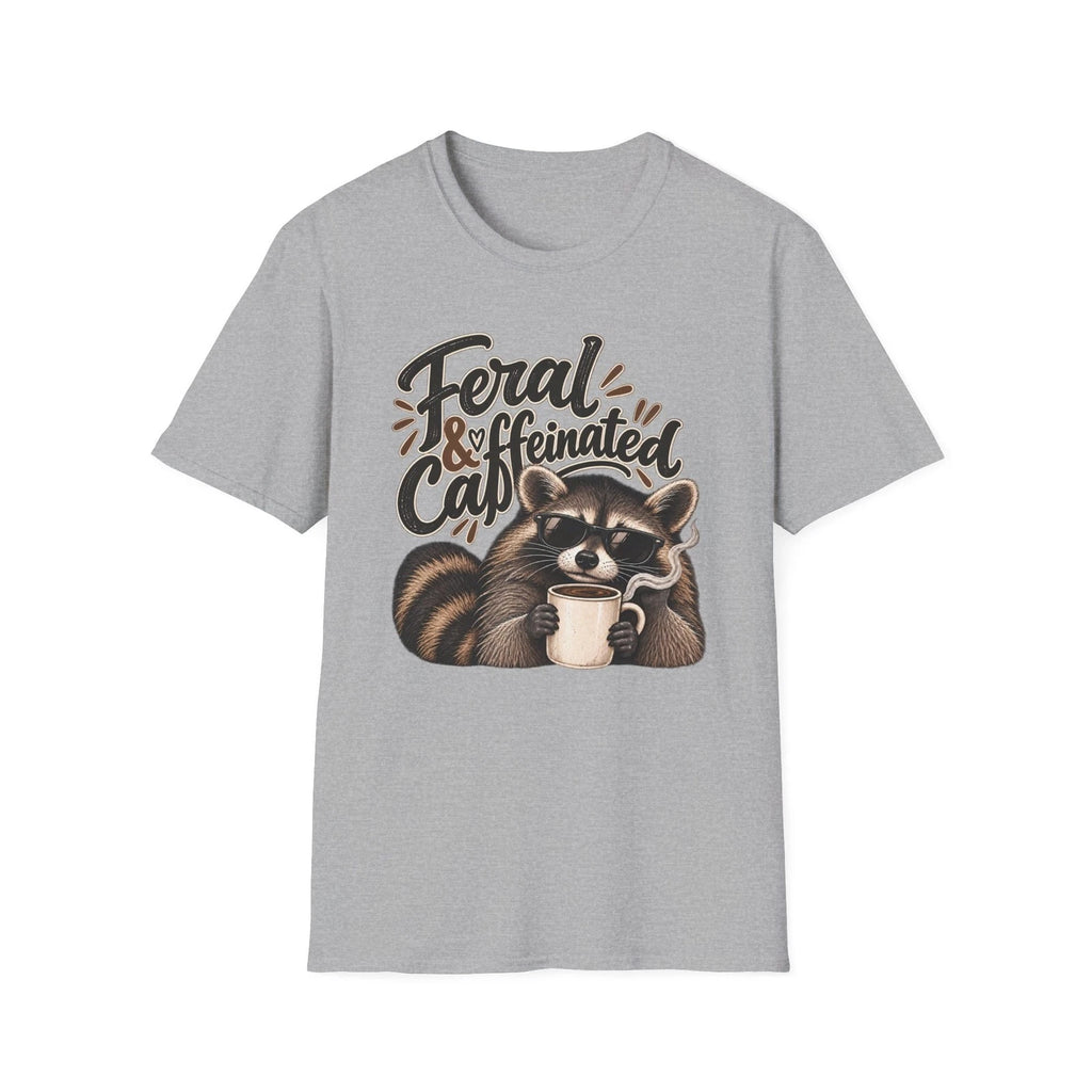 Feral & Caffeinated T-Shirt: Funny Coffee Raccoon Graphic