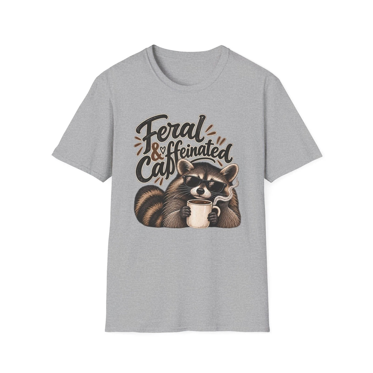 Feral & Caffeinated T-Shirt: Funny Coffee Raccoon Graphic