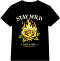 Stay Wild Like A Fire Burning Rose Flames Floral Vintage Biker Graphic T-Shirt.