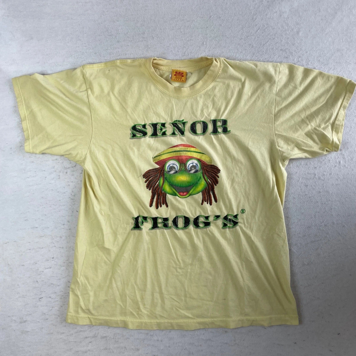 Senor Frog's Graphic T-Shirt Mens XL Yellow Rasta Frog Distressed Vintage Style