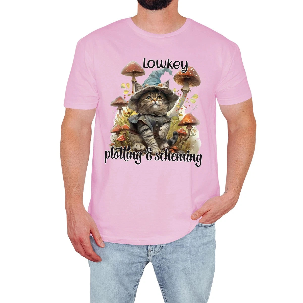 Cute Cat Mens T-Shirt Lowkey Plotting And Scheming Animal Lover Birthday Gift