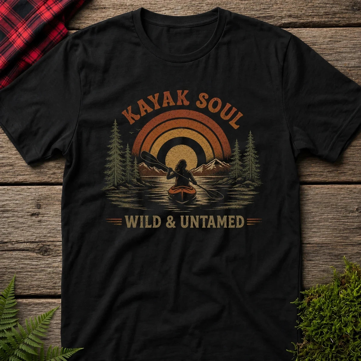 Kayak Soul T-Shirt — Retro Sunset Paddle Tee for Outdoor Lovers
