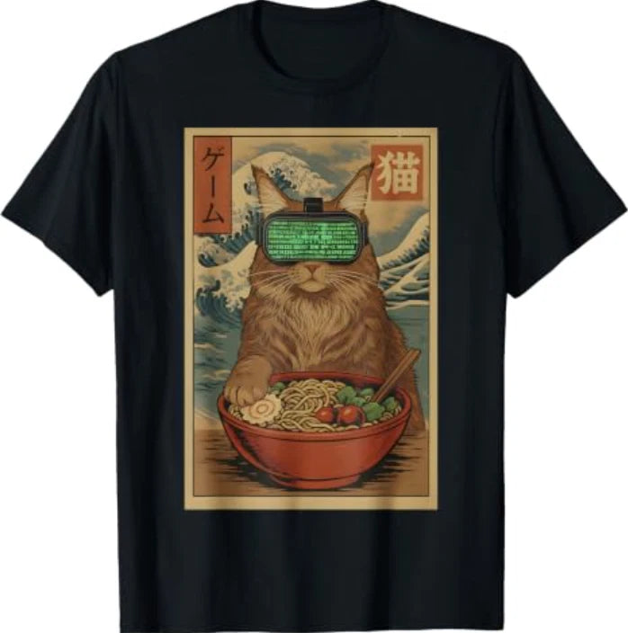 Cute Kawaii Gamer Cat Funny Ramen Retro Japanese Cat Gaming T-Shirt
