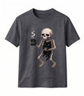 Funny Skeleton Cat T-Shirt Retro Meh Coffee Cup Black Cat Graphic Top