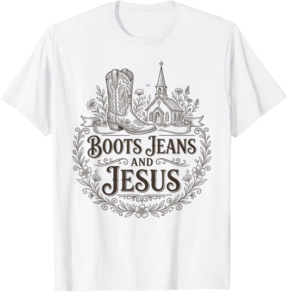 Boots Jeans and Jesus Western Cowgirl Country Christian Unisex T-Shirt