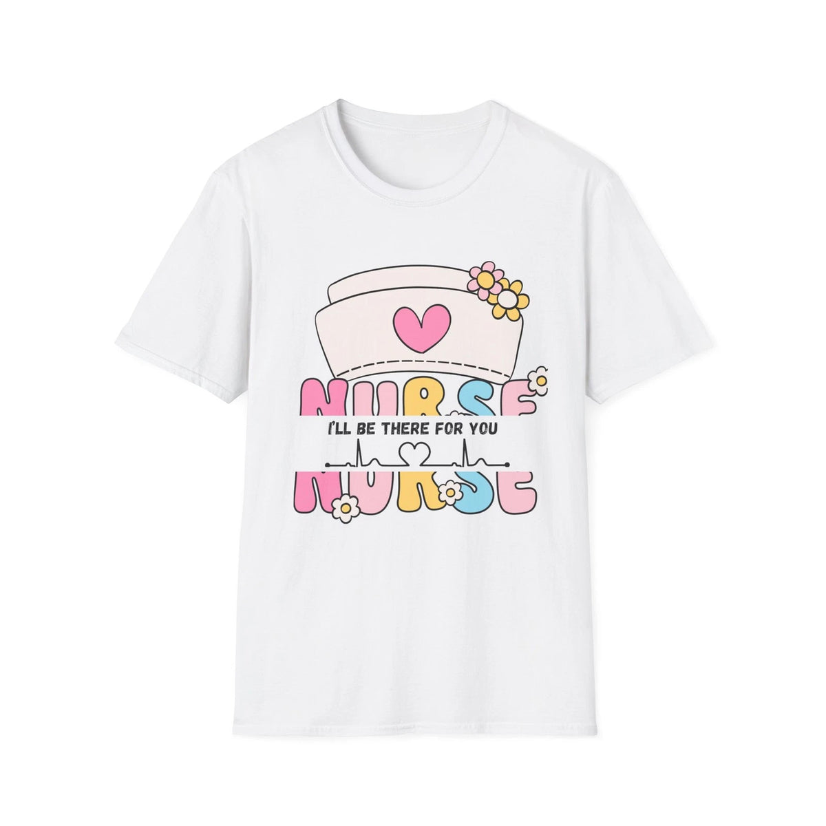 Nurse Hat Heart Illustration T-Shirt | Cute Pastel Floral Nursing Tee