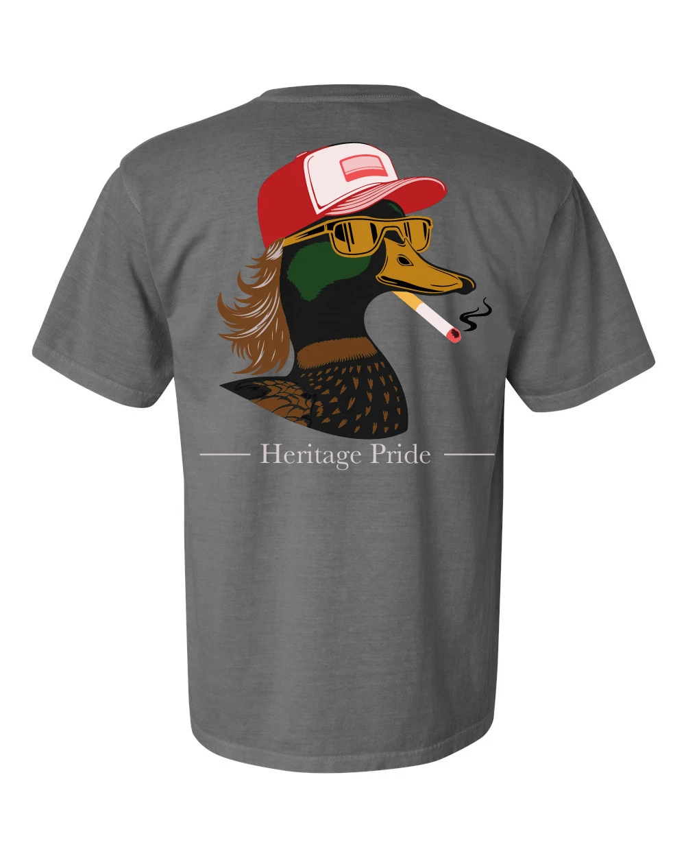 Heritage Pride Hilarious Smoking Mallard Duck With Cap Mens Short Sleeve T-Shirt