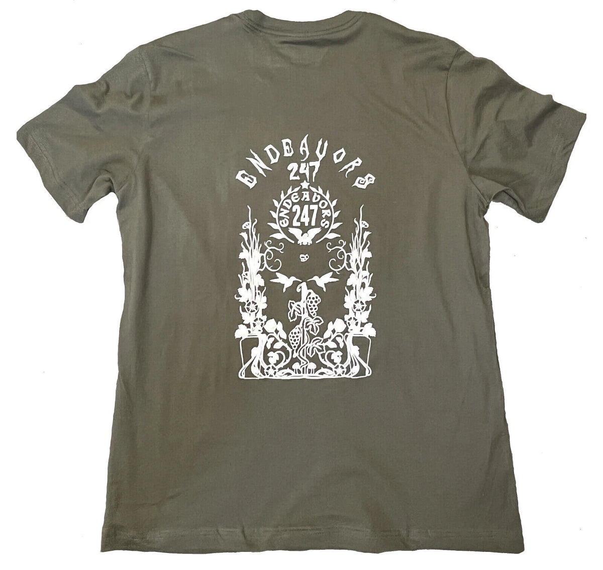 Endeavors247 Grapevines Floral w. Birds Tattoo Style Art Military Green T Shirt