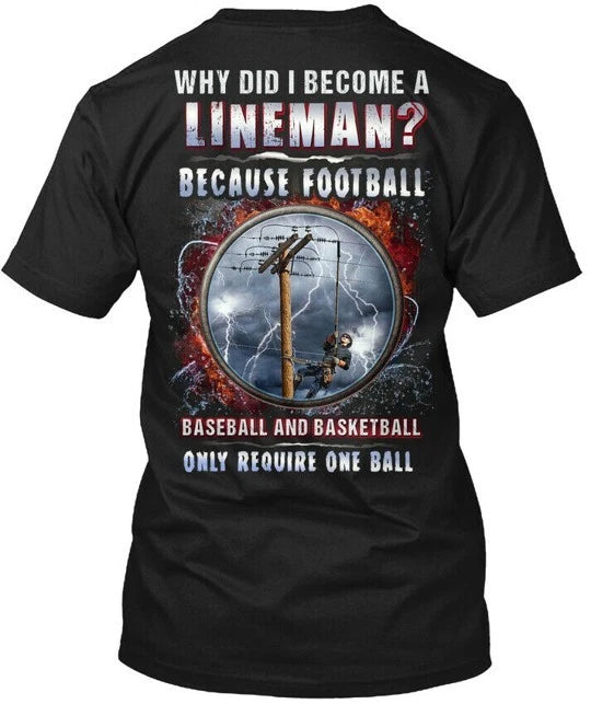 Lineman Tee T-Shirt Made in the USA Size S to 5XL