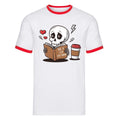 Cartoon Skull Ringer T-Shirt How To Stop Overthinking Coffee Book Lover Gift