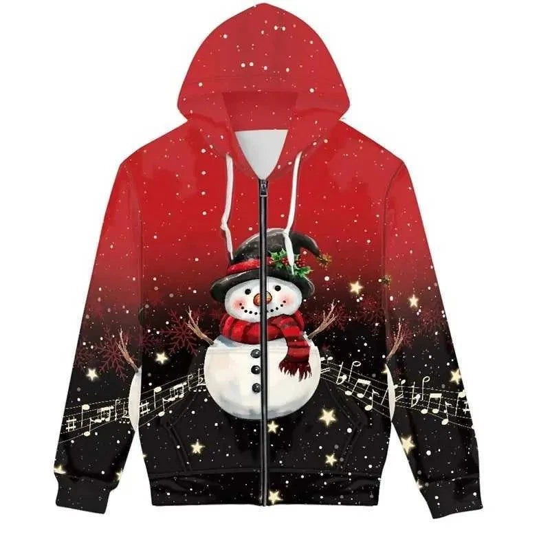 Snowman Ugly Christmas Zipper Hoodie 3D Santa Plow Holiday HS1574
