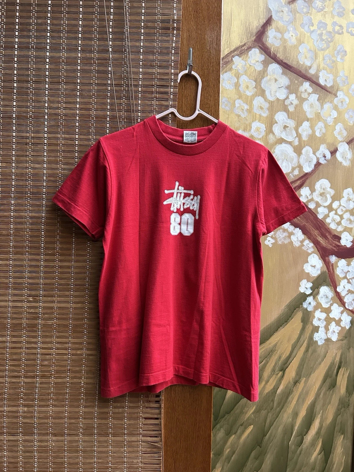 Vintage 90s Stussy 80 Logo Red Tee Made In USA Size XS
