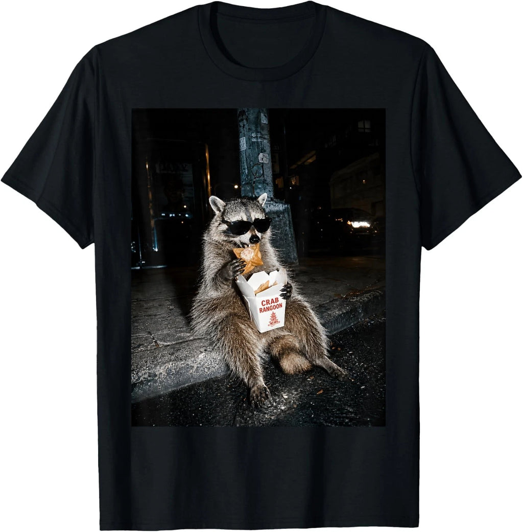 Funny Raccoon Eating Crab Rangoon On The Street Feral Women unisex T-Shirt