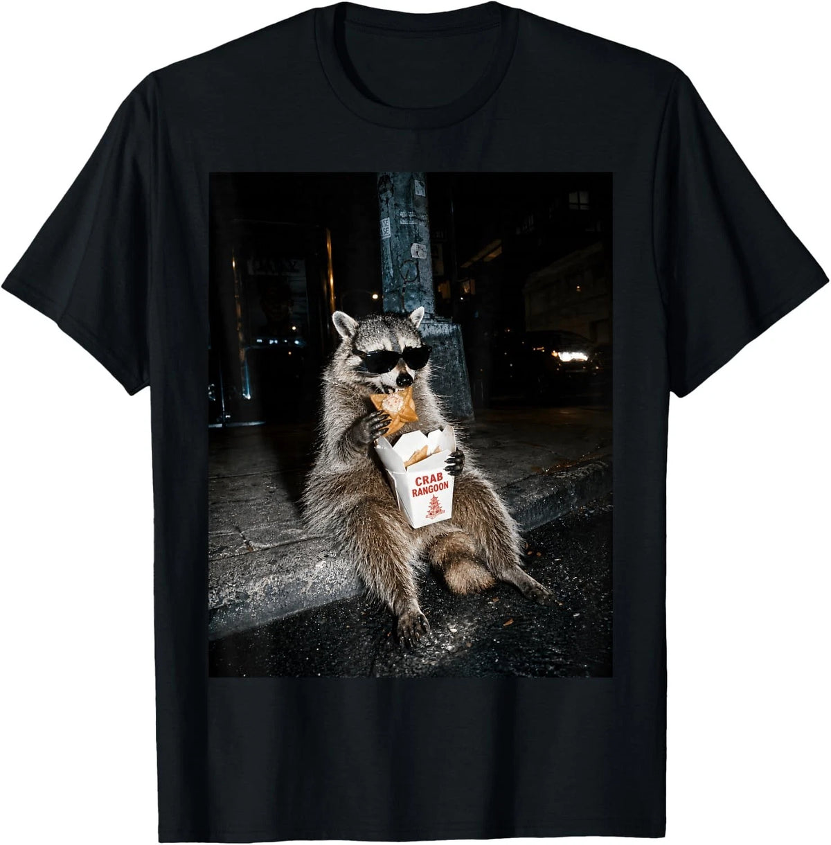 Funny Raccoon Eating Crab Rangoon On The Street Feral Women unisex T-Shirt