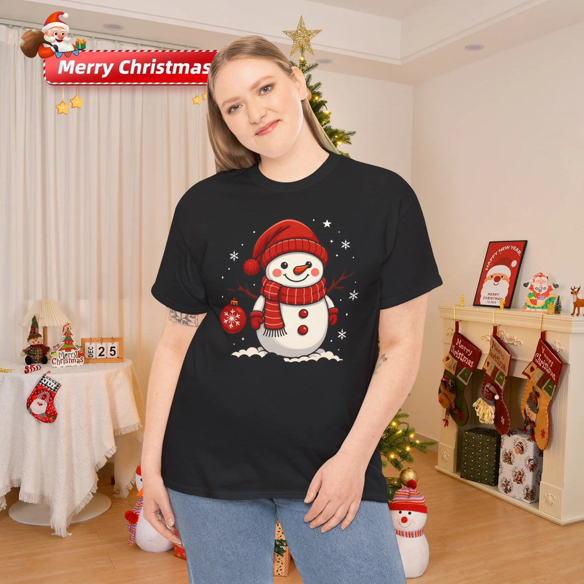 Christmas Snowman T-Shirt Cute Winter Holiday Graphic Tee Unisex
