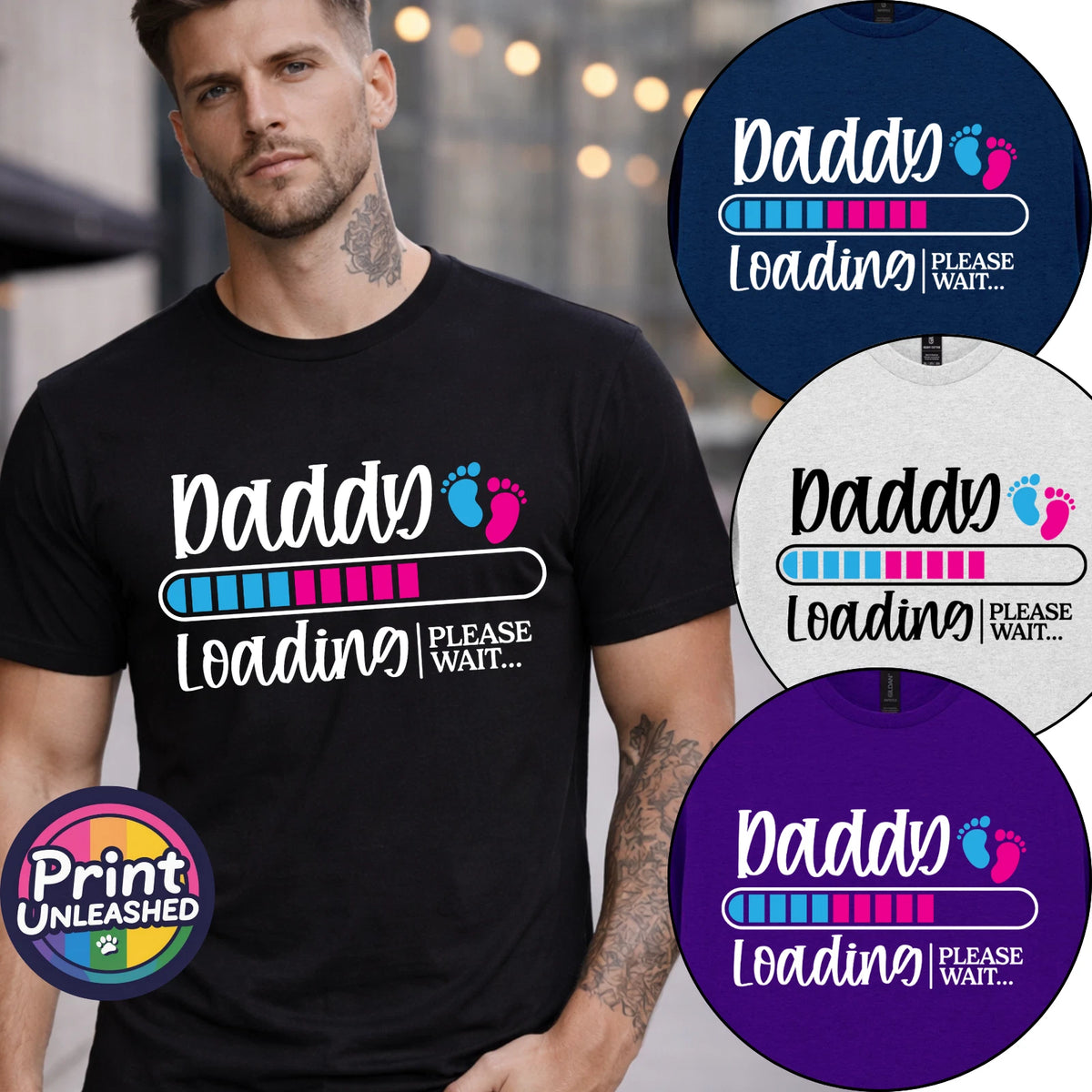 Daddy Loading T Shirt Dad To Be Gift Fun Pregnancy Announcement Tee Footprints