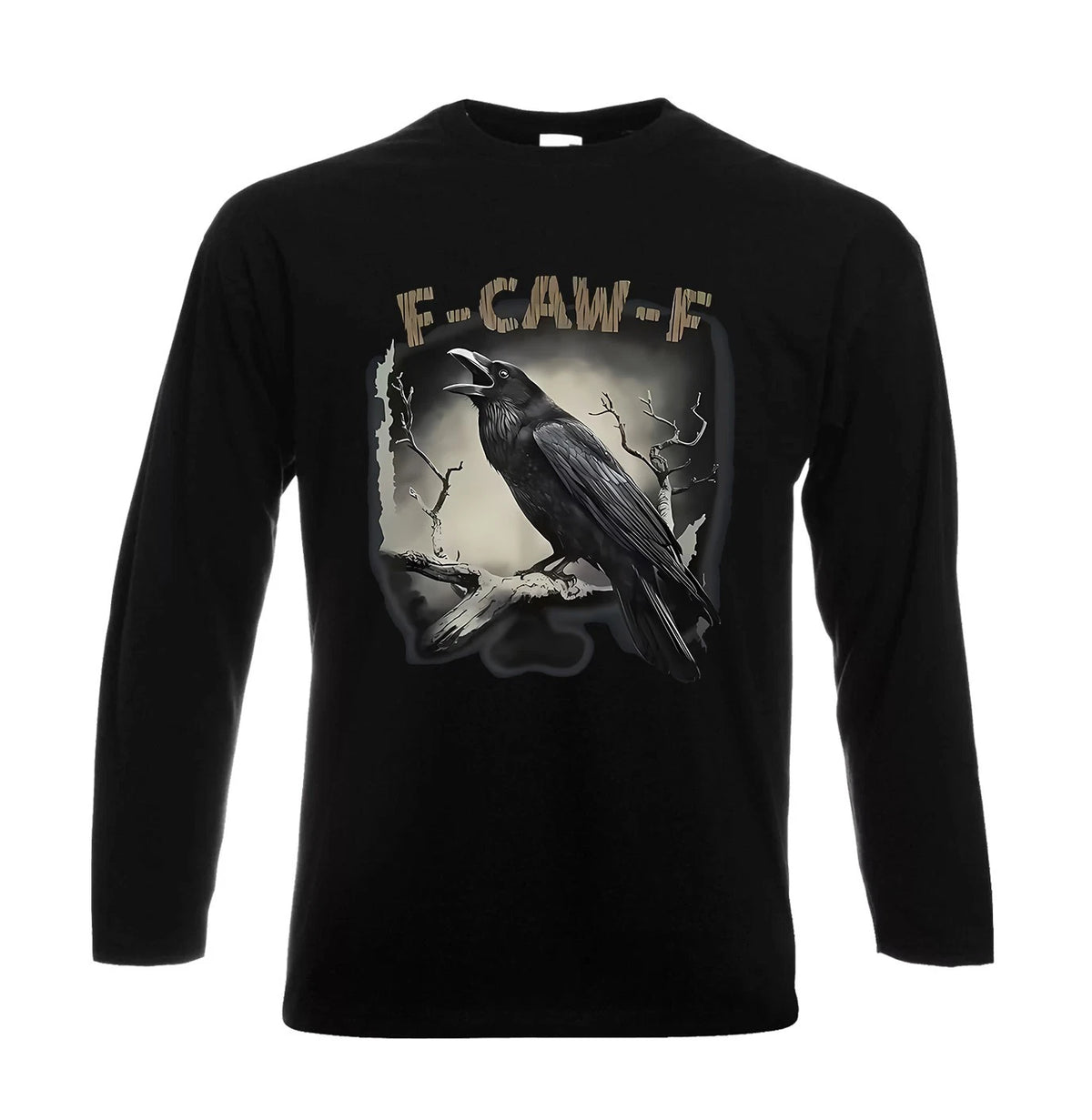 Black Crow F-Caw-F Black Bird Scary Longsleeve Men's Tshirt Dark Night