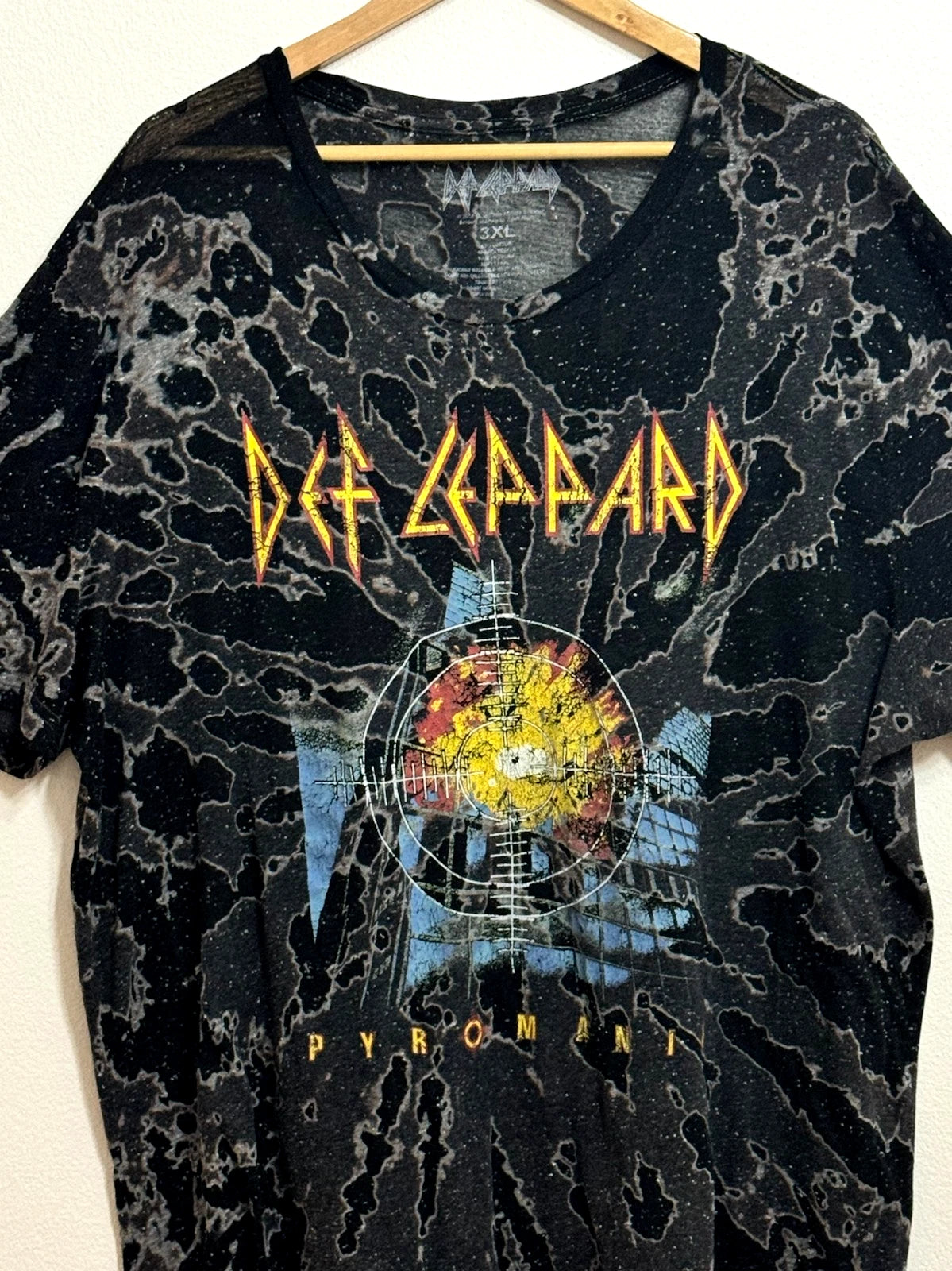 Def Leppard Pyromania Custom Acid Wash Shirt 3XL Distressed Grunge Metal Tee