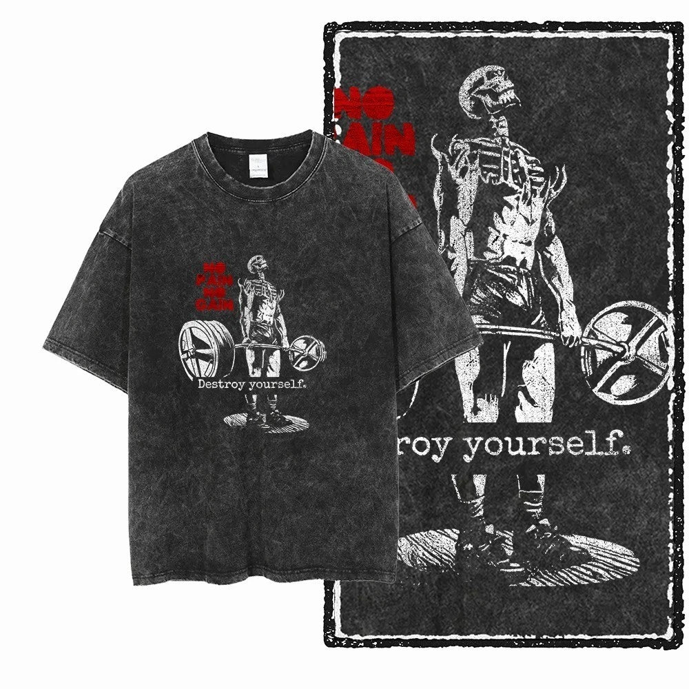 Oversized T Shirt - Vintage Acid Washed Out Style - Gym Bodybuilding Deadlift Fun
