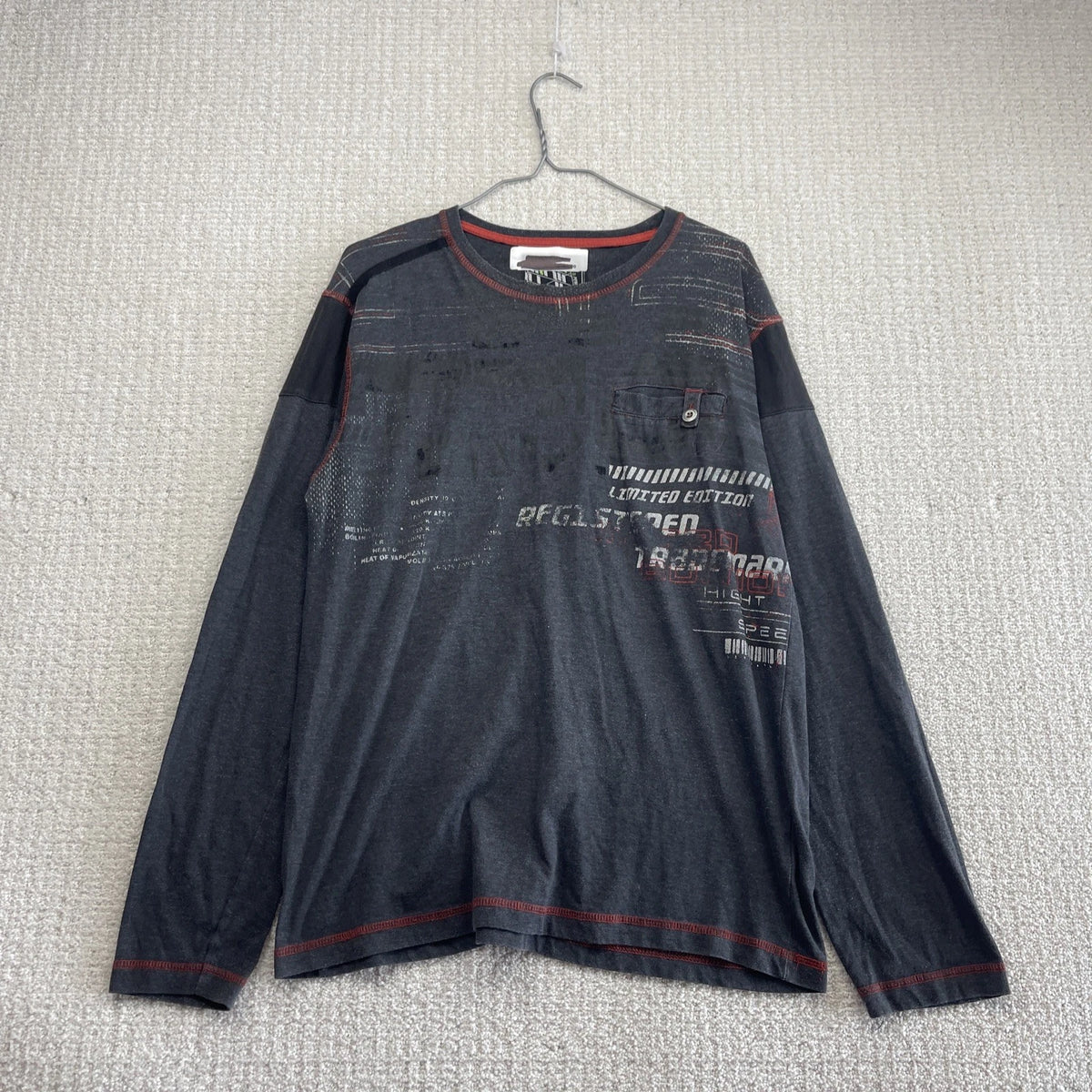 Y2K O2 Long Sleeve Tee Faded Gothic Cyber Affliction Grunge Alt Distressed Sz M
