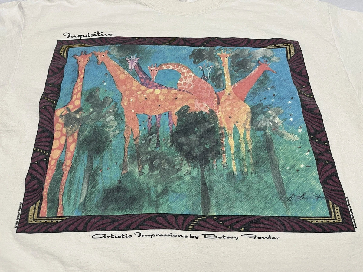 Artistic Impressions Betsey Fowler T Shirt Size XL Giraffes Inquisitive USA Made