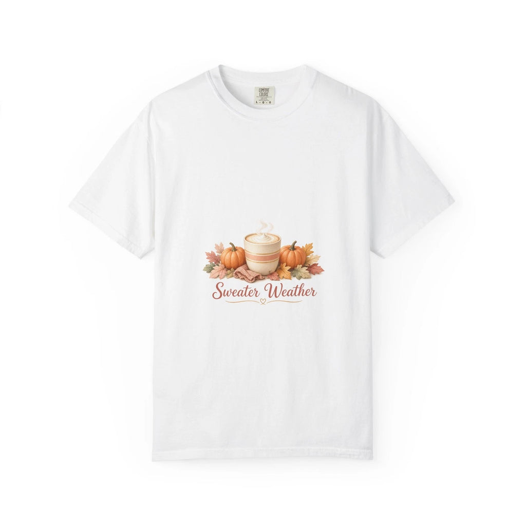 Sweater Weather Shirt Fall Tee Cozy Autumn Pumpkin Leaves Latte Women Gift