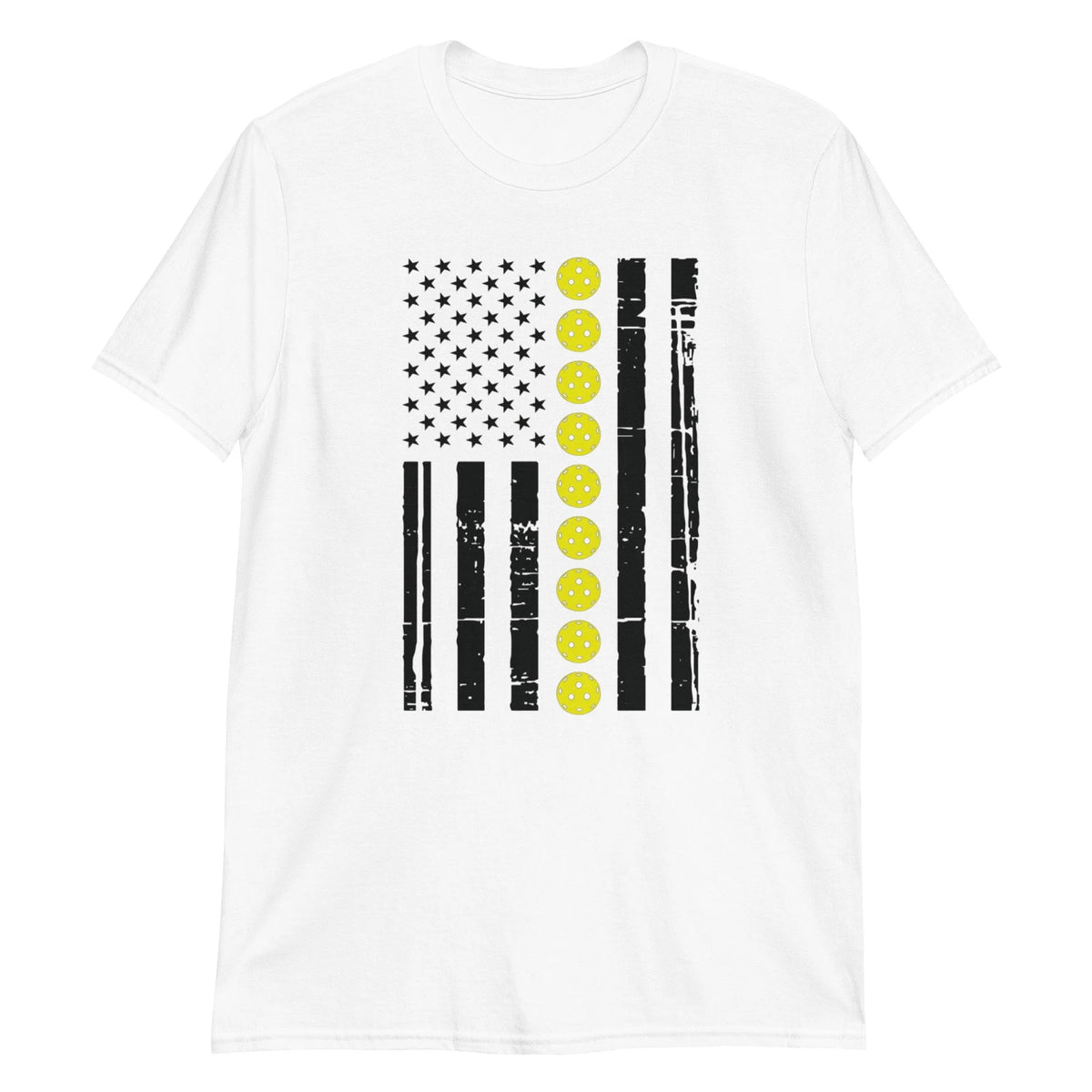 PICKLEBALL UNISEX T-SHIRT AMERICAN FLAG PADDLES TENNIS TOURNAMENT CHAMPS LOVE