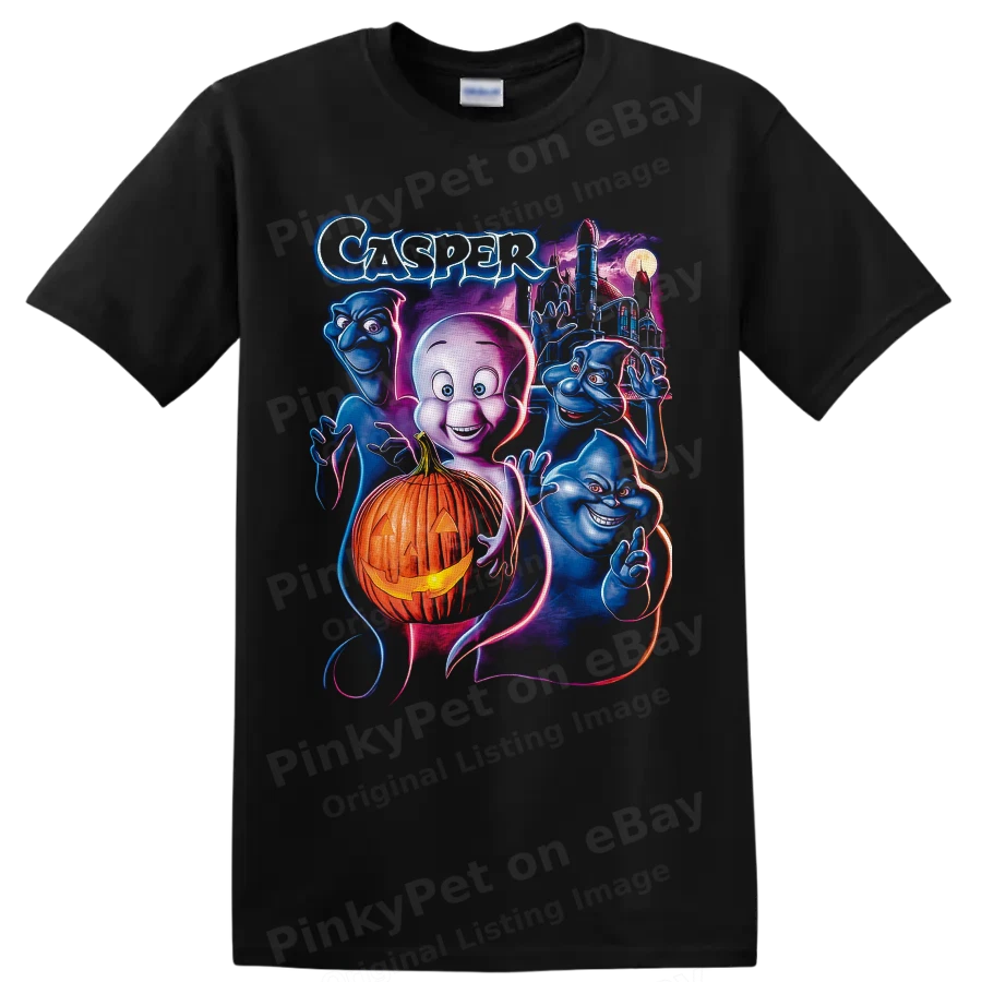 Casper the Friendly Ghost Halloween T Shirt w/ Pumpkin Haunted Castle Art Tee