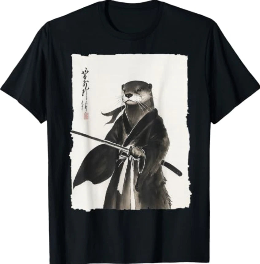 Otter Samurai Janpanese Vintage Warrior Art Anime Graphic T-Shirt