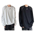 Mens Casual Long Sleeve T Shirt Stripe Patchwork Color Block Street Style