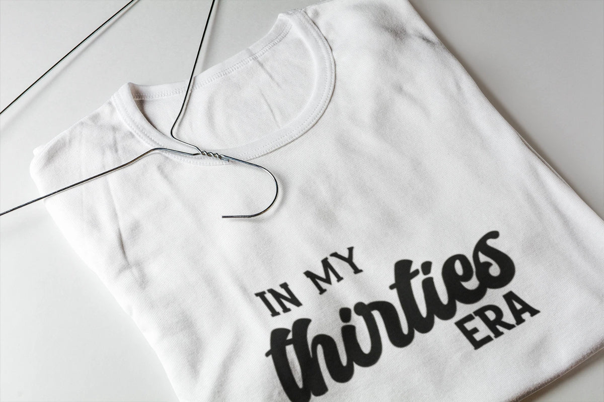 In My Thirties Era Shirt Birthday Graphic Tee Trendy Minimalist Unisex Top