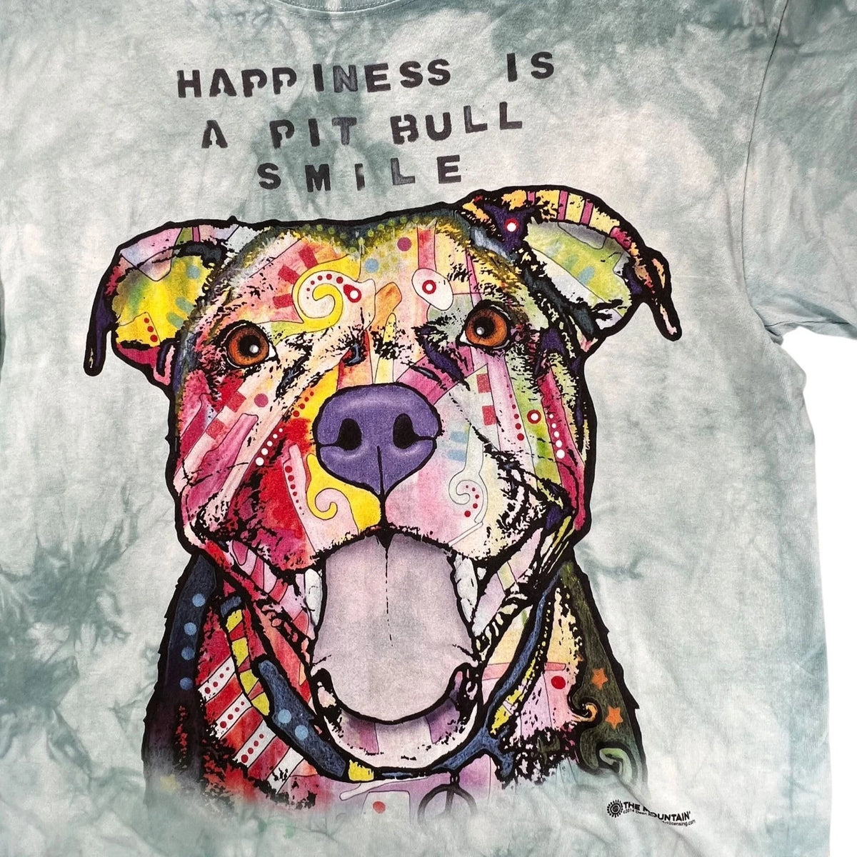 The Mountain Pit Bull Smile Graphic T Shirt Size L Tie Dye Artistic Colorful
