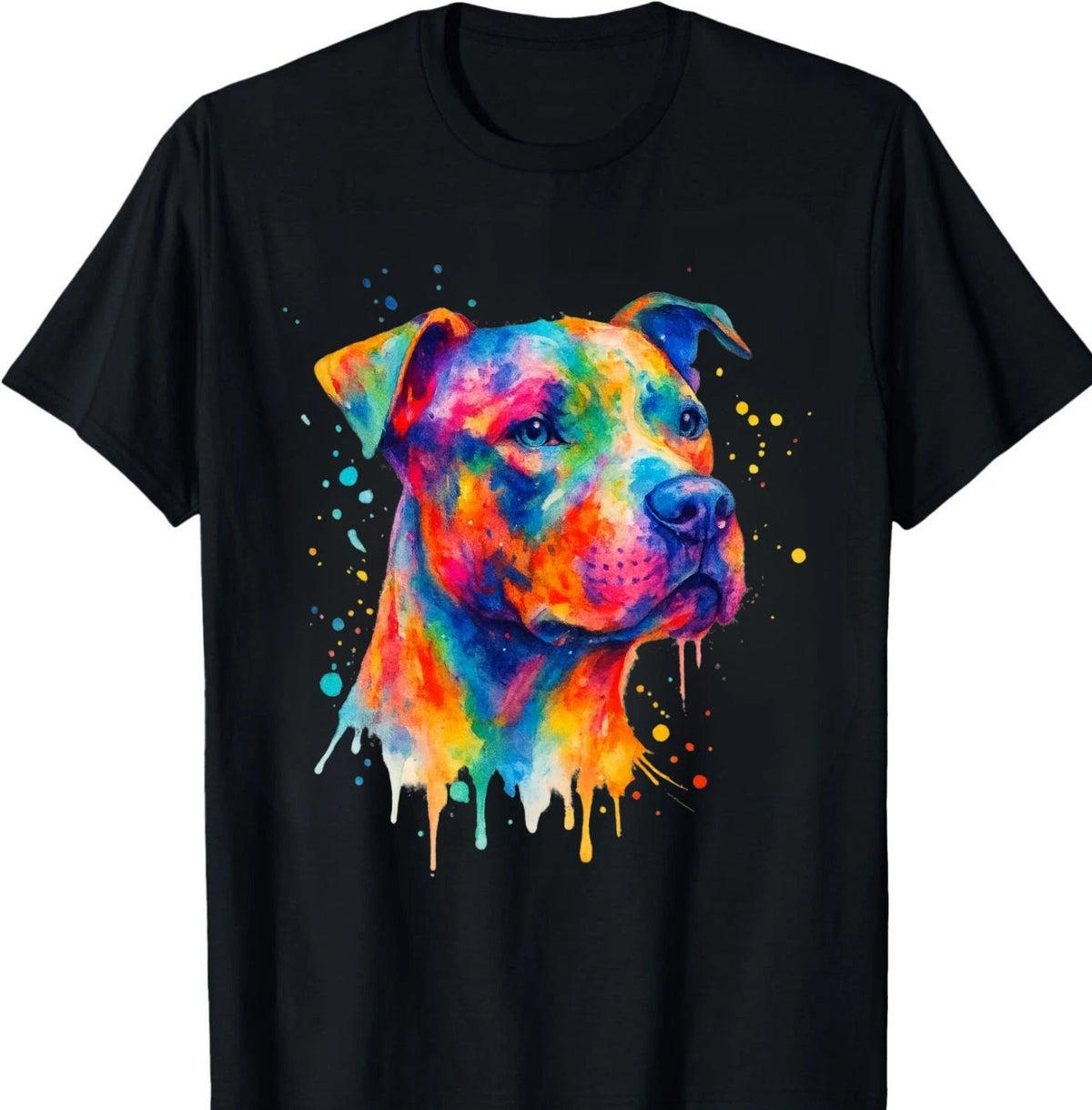 Colorful Pit Bull Watercolor Splash Art T-Shirt – Vibrant Dog Lover Gift Tee