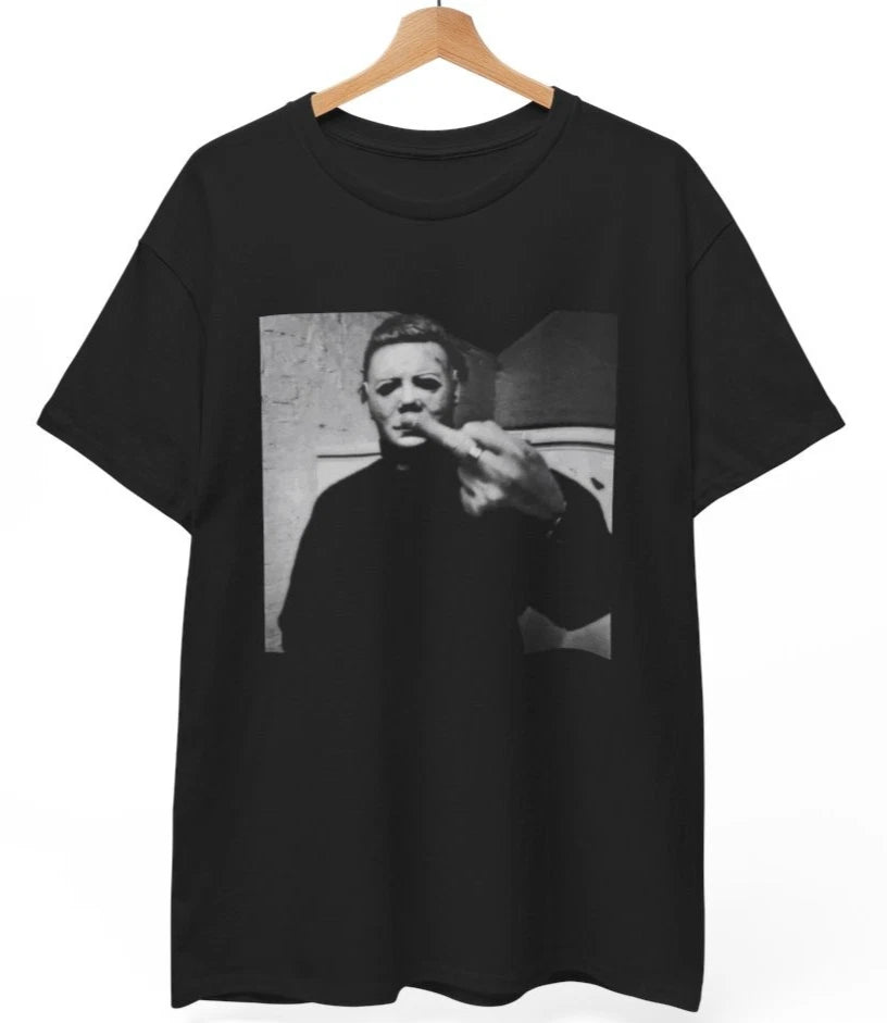 Michael Myers T-Shirt, Halloween Middle Finger Goth Punk Horror Metal Unisex Tee