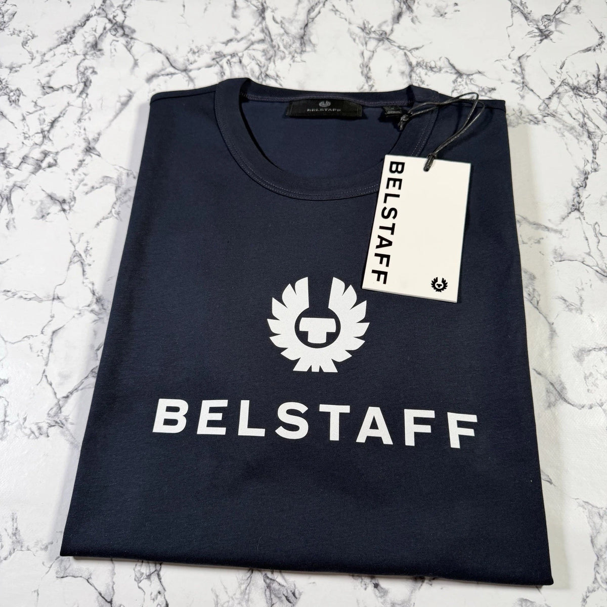 BELSTAFF Mens Deep Navy Signature Logo Phoenix T Shirt SIZE LARGE BNWT Authentic
