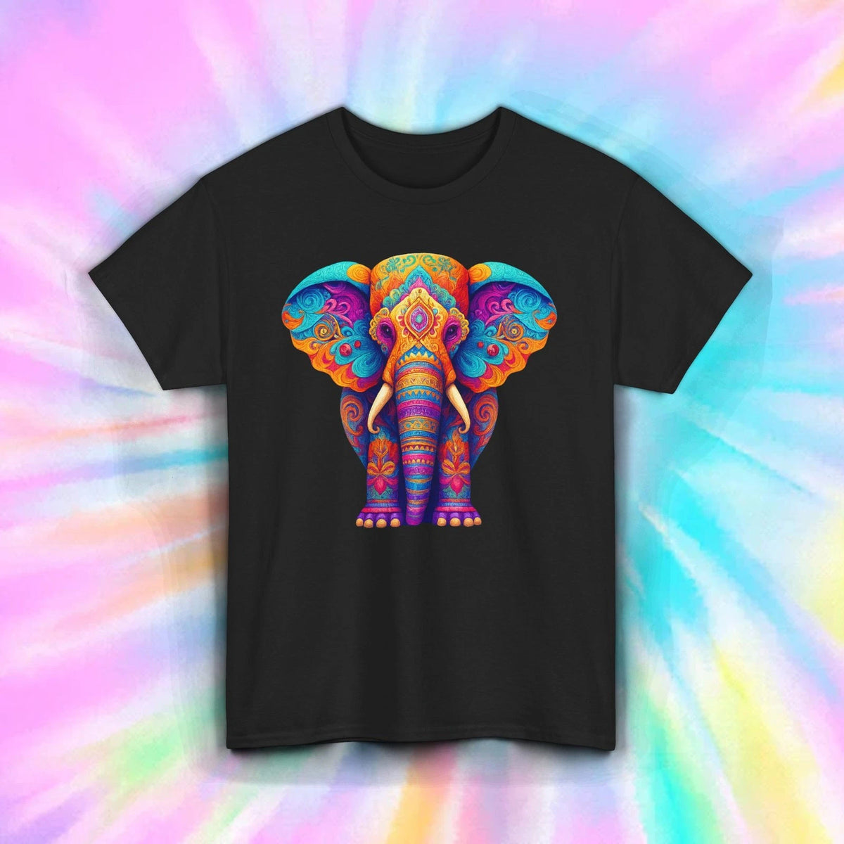 Colorful Elephant Shirt Boho Psychedelic Animal Mandala Tribal Art Tee S-5XL