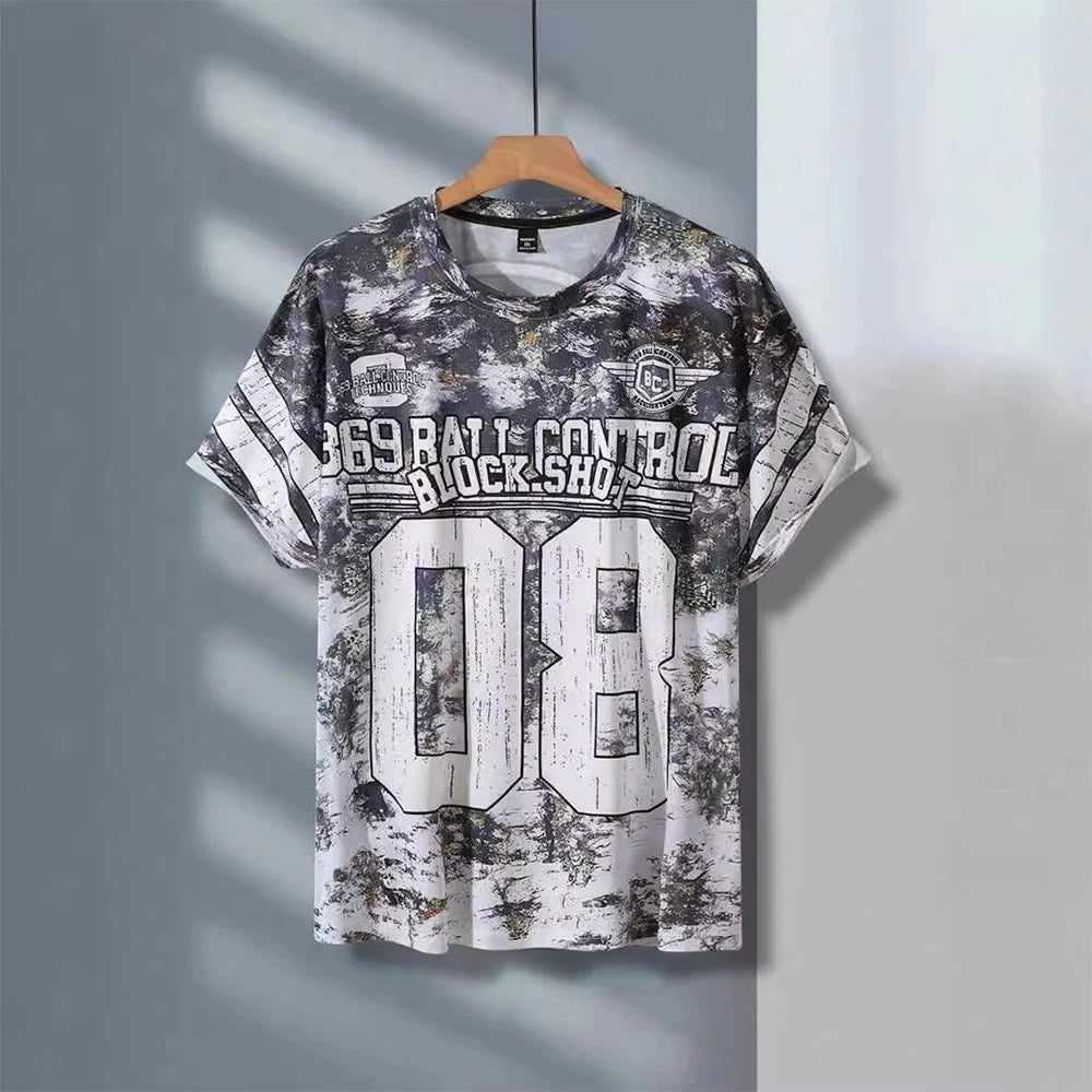 Mens vintage loose printed T shirt street style casual all season wear